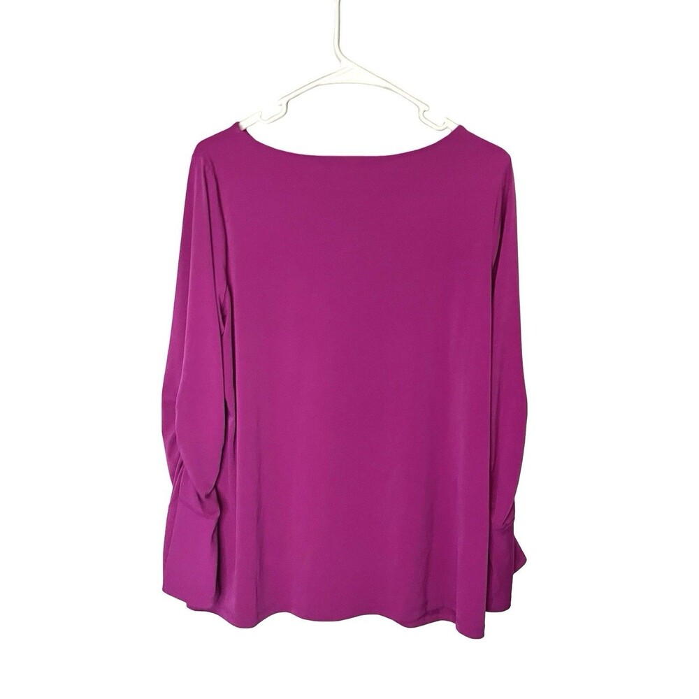 Susan Graver Blouse M Magenta Bateau Ruched Bell Sleeve Stretch Knit QVC - Picture 8 of 9